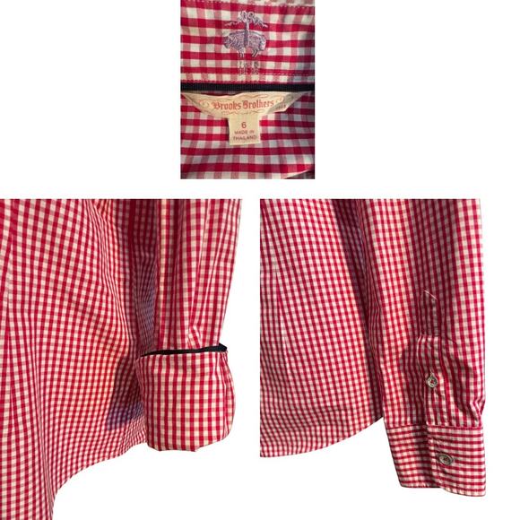 Brooks Brothers Red White Gingham Check Long Sleeve Button Down Shirt 6 EUC - Picture 4 of 10